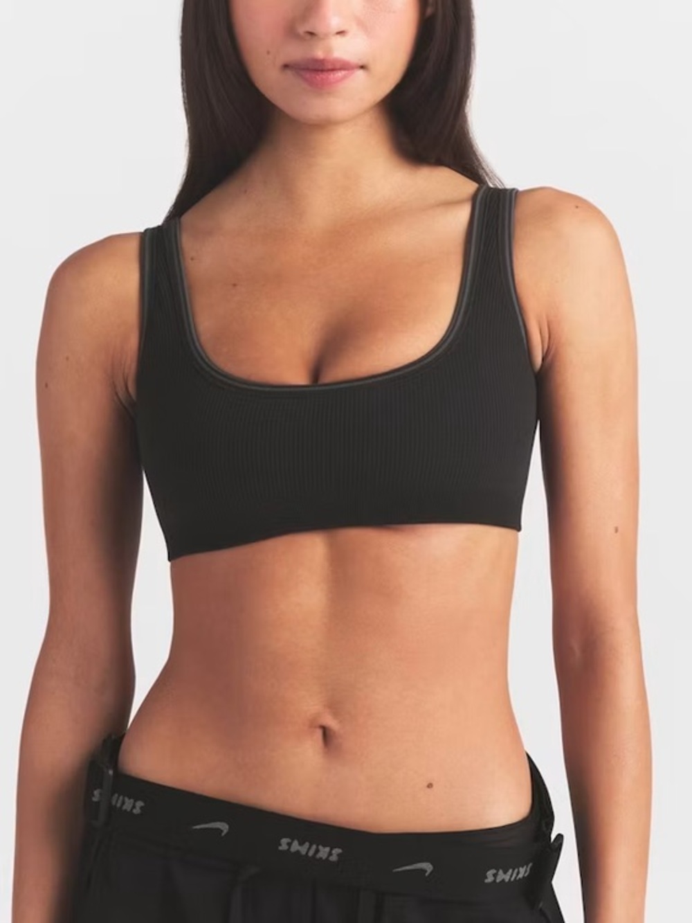 SKIMS x Nike Black Ribbed Micro Scoop-Neck Sports Bra Large